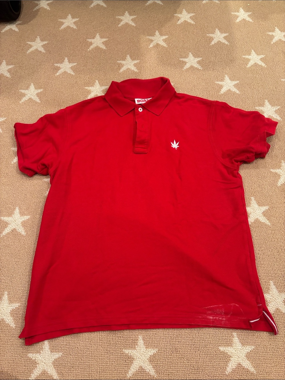 BOAST Red Men's Polo Shirt with Leaf Embroidery